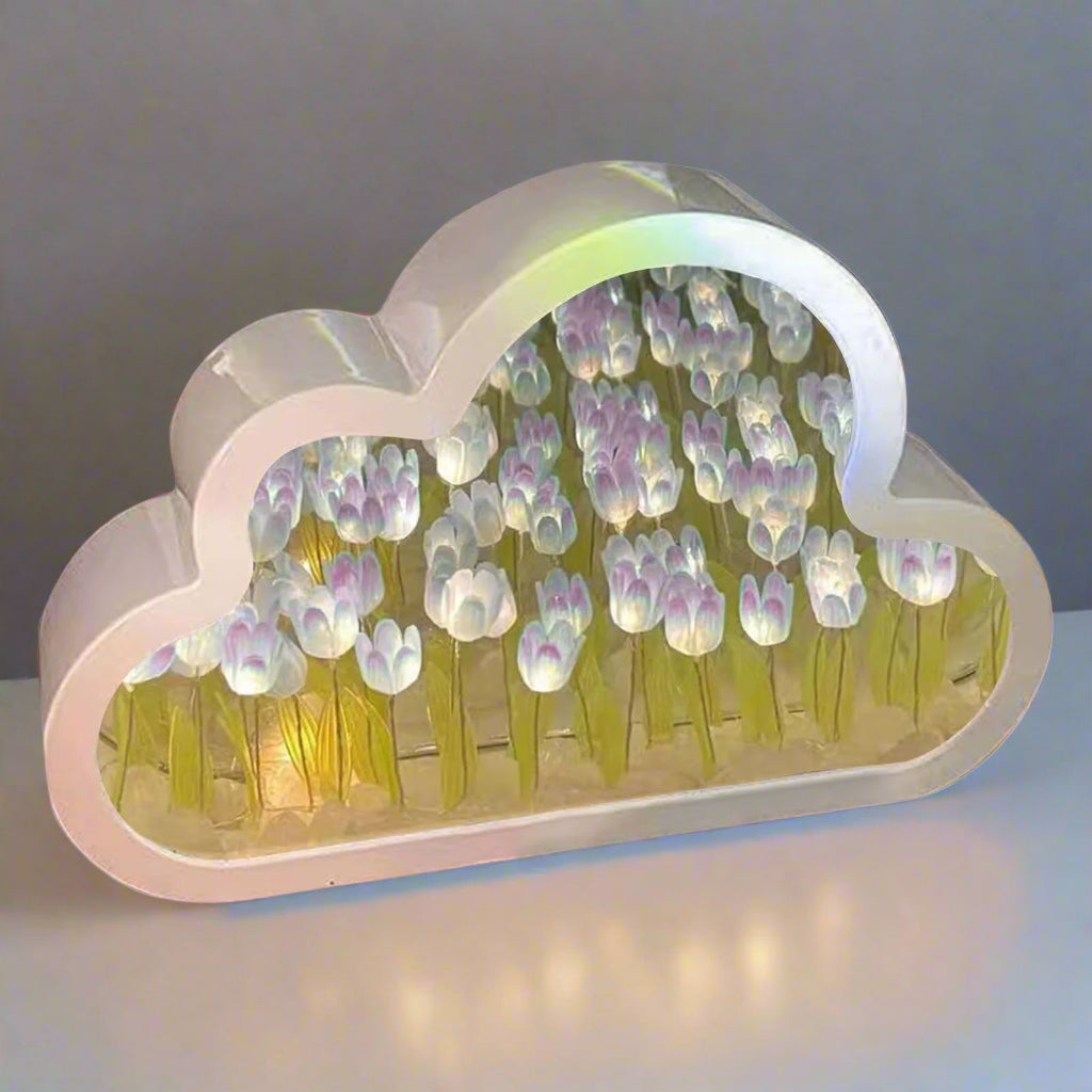 Clouds Tulip Lamps LED Night Light Mirror Table Lamps DIY Bedroom Ornaments Decoration Mirror Table Lights