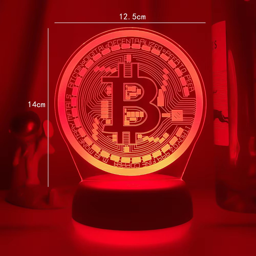 Acrylic Led Night Light Bitcoin for Room Decorative Nightlight Touch Sensor 7 Color Changing Battery Powered Table Night Lamp 3D