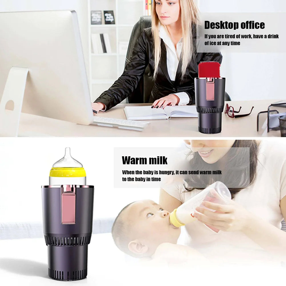 12V Car Office Cup Warmer Cooler with Temperature Display 2 in 1 Smart Beverage Mug Holder Cooling Drink Can Baby Bottle Warmer