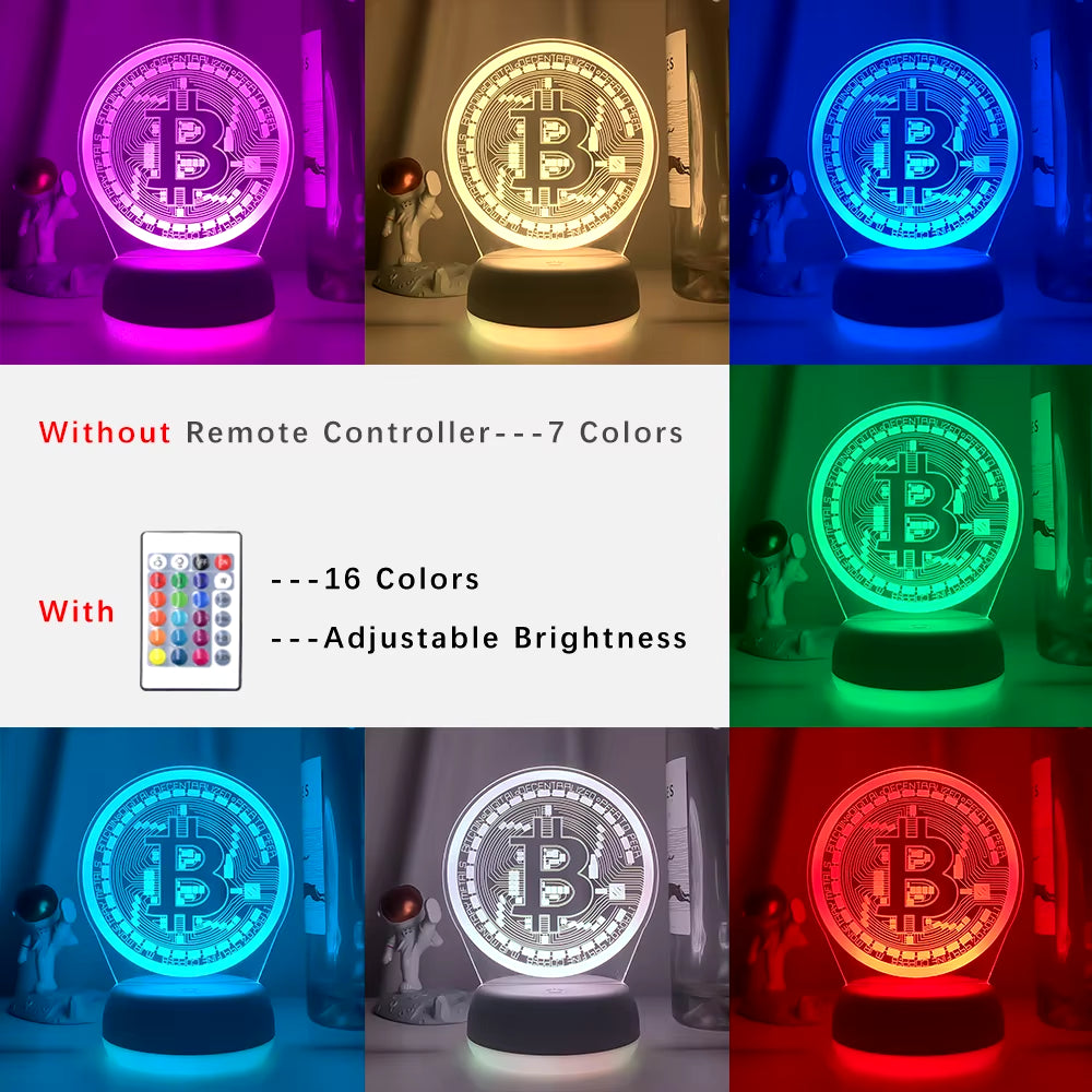 Acrylic Led Night Light Bitcoin for Room Decorative Nightlight Touch Sensor 7 Color Changing Battery Powered Table Night Lamp 3D