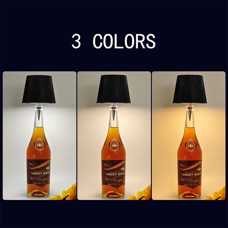 Wine Bottle Lamp LED Table Lamp 3 Color Stepless Dimming Rechargeable Touch Control Wine Bottle Lamp Atmosphere Night Light